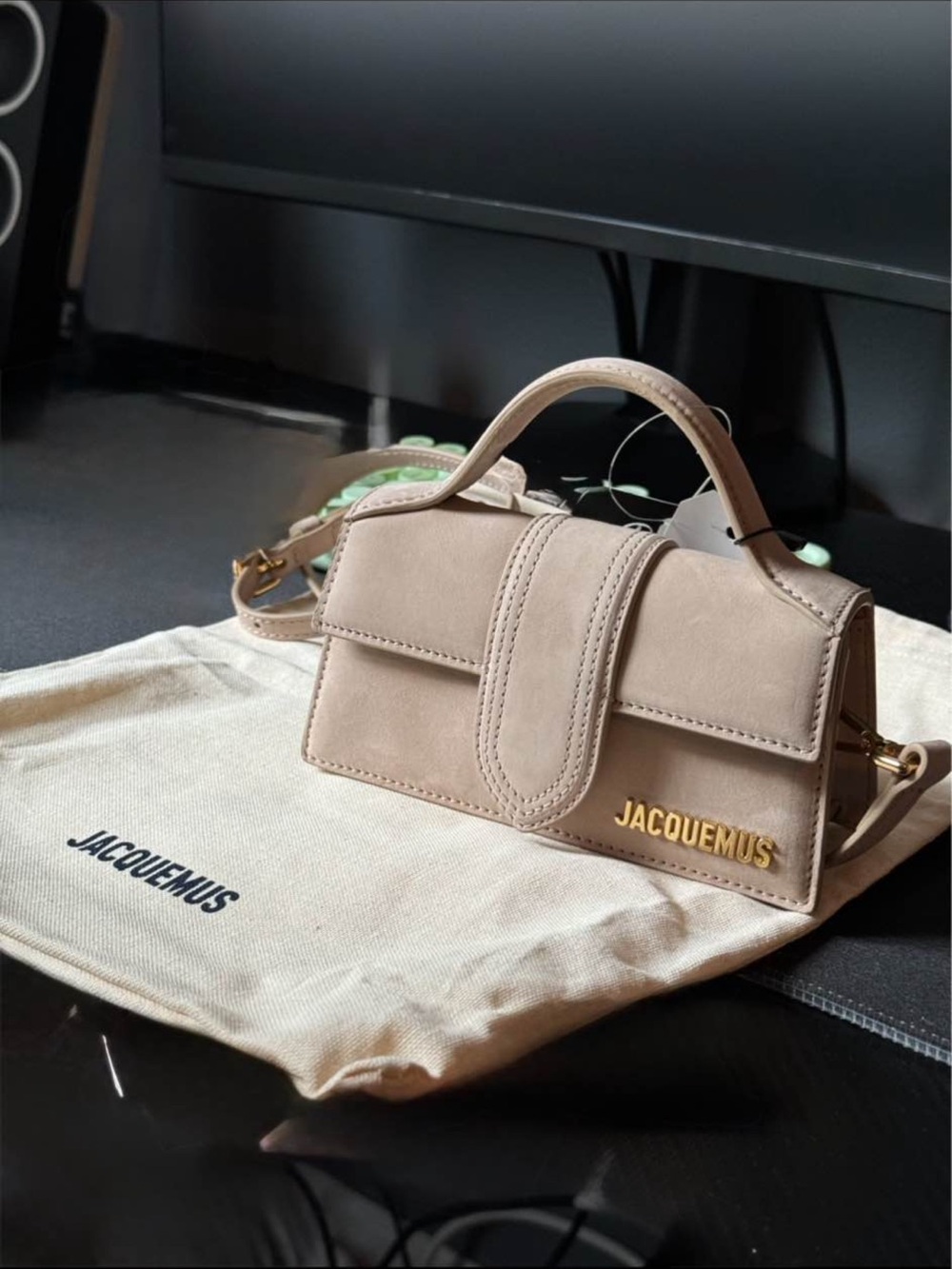 Jacquemus Taupe Mini Top-Handle Bag with Gold Logo